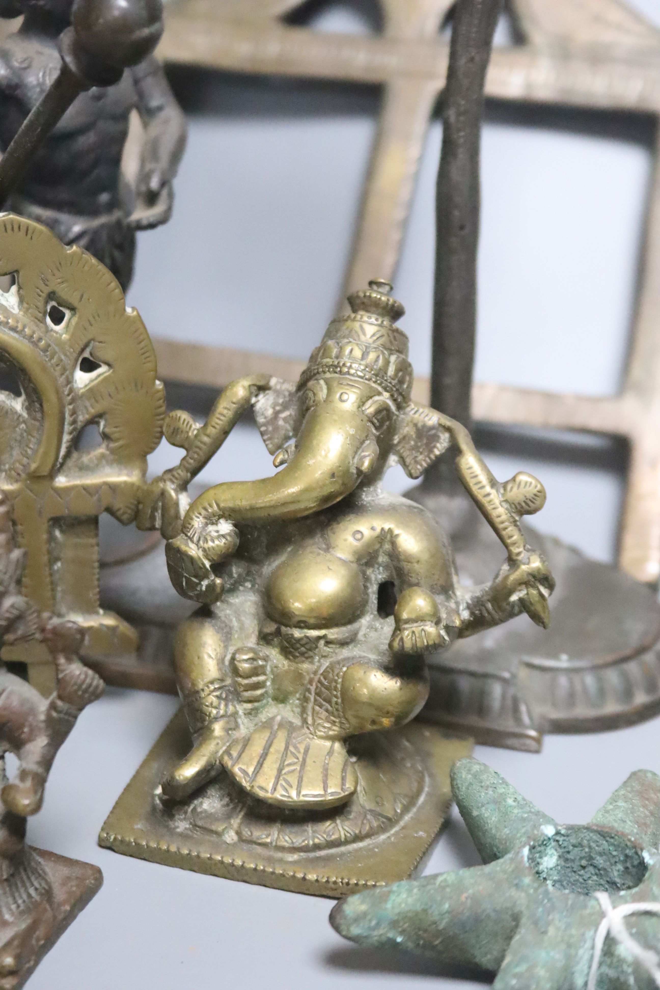 A group of Indian Hindu bronze and brass figures and deities